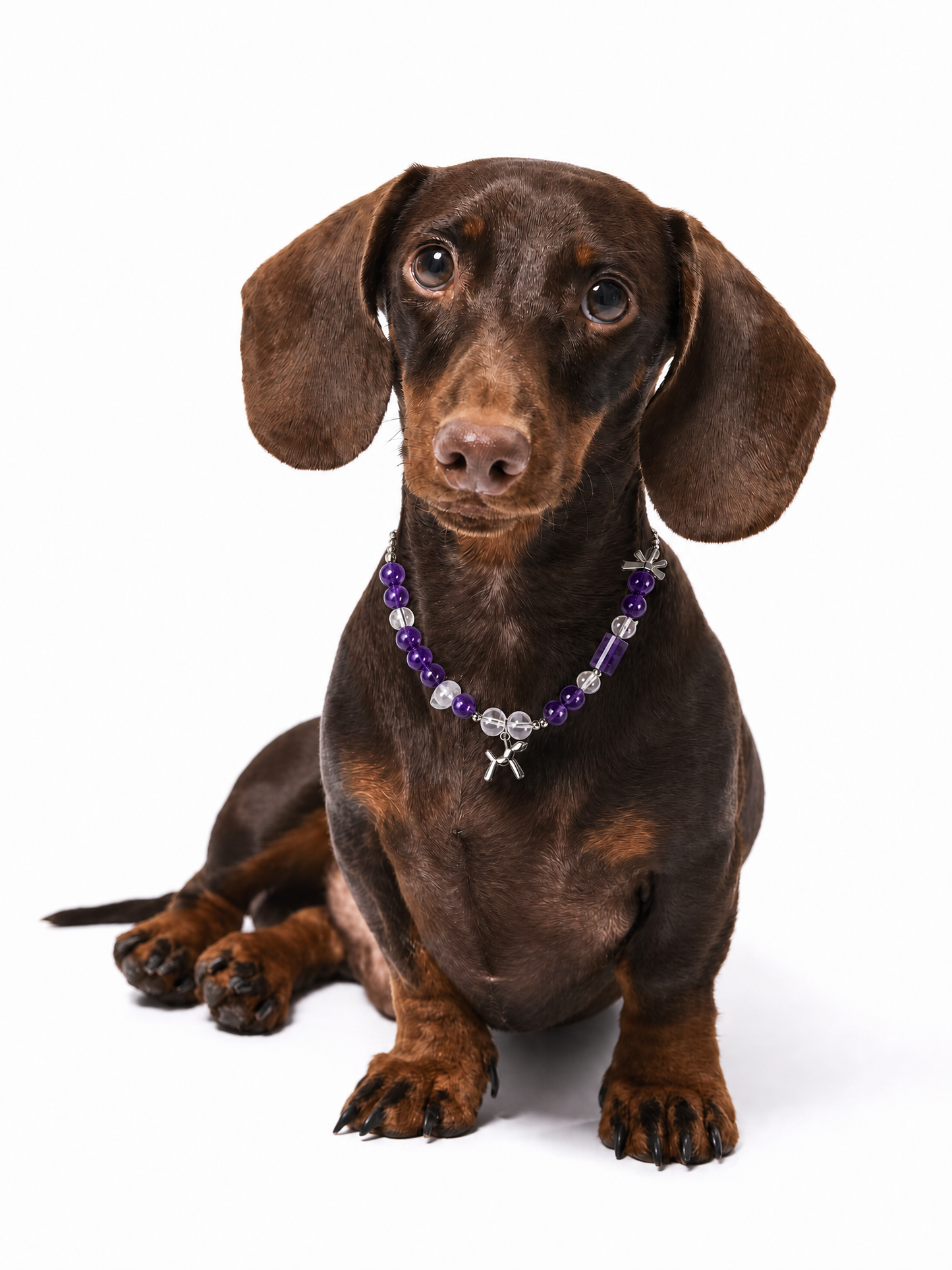 Amethyst Balloon Pup Crystal Necklace