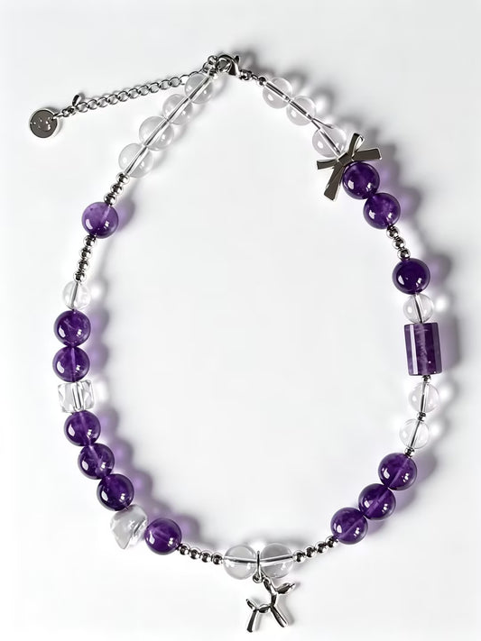 Amethyst Balloon Pup Crystal Necklace